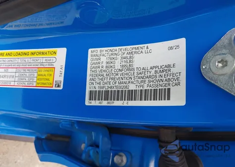 2026 Honda Civic Sport from USA, damaged, VIN 19XFL2H8XTE002082